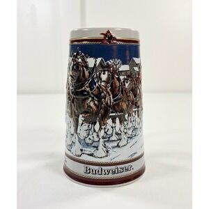 VTG 1989 Budweiser Holiday Beer Stein Hitch On A Winter's Evening Clydesdales